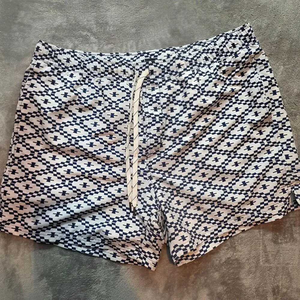 Alpine Design Swim Shorts Mens XL Blue Geometric Print Mesh Liner Zip Pocket